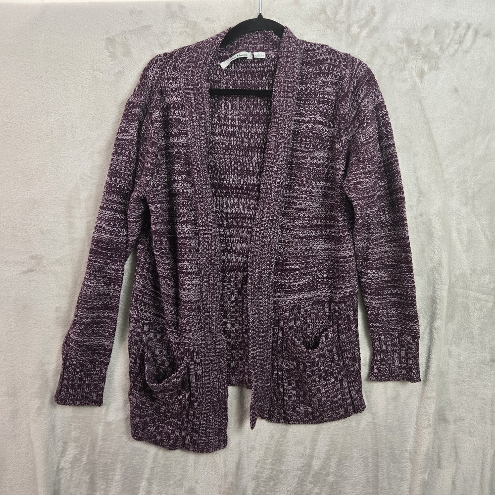 Jason Maxwell Womens Marled Plum Open-Front Knit Cardigan Pockets Purple L